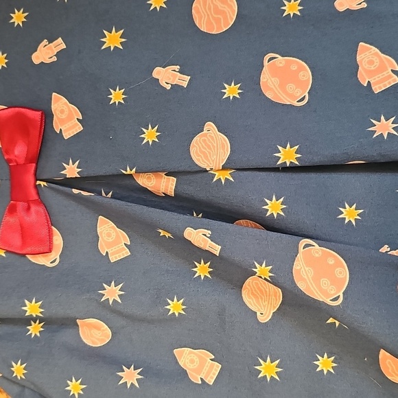 Toddler Girl's Blue Dress w/Bows, Space Theme, Cotton Blend, 1 Yr Old - Picture 6 of 13